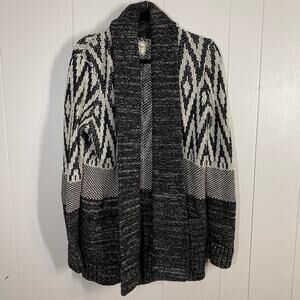 Lucky Brand Boho Printed Chunky Knit Oversized Open Front Cardigan Sweater Sz L